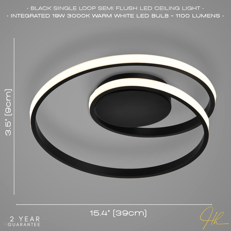 image 1 of Modern Single Loop Strip Flush LED Powered Ceiling Light Fitting in Black Sand | Black | Black | 1
