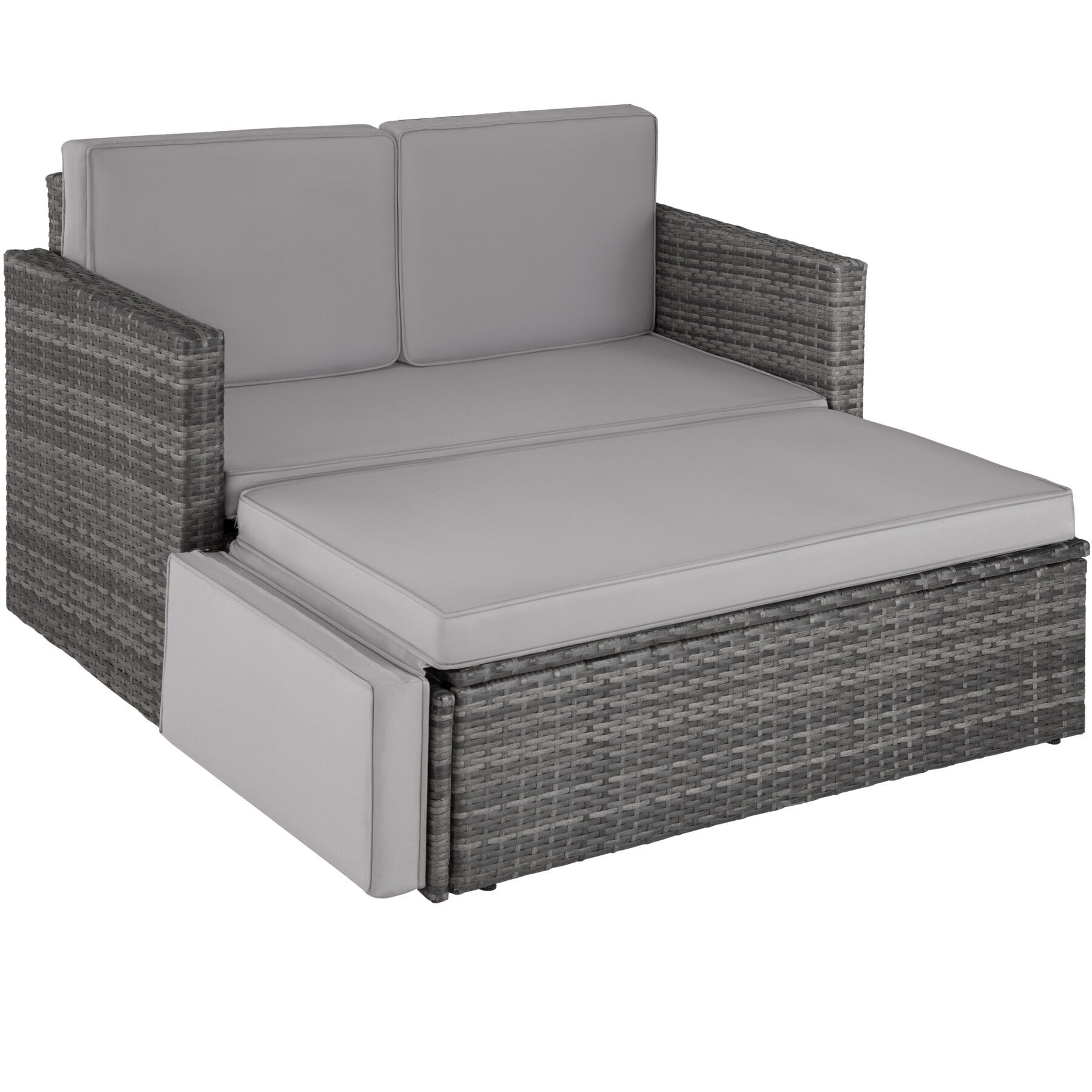 Garden Sofa Corfu - 2 seater sofa, stool sun lounger, thick cushions | Grey | grey | 119 x 64,50 x 71,50 cm | 1