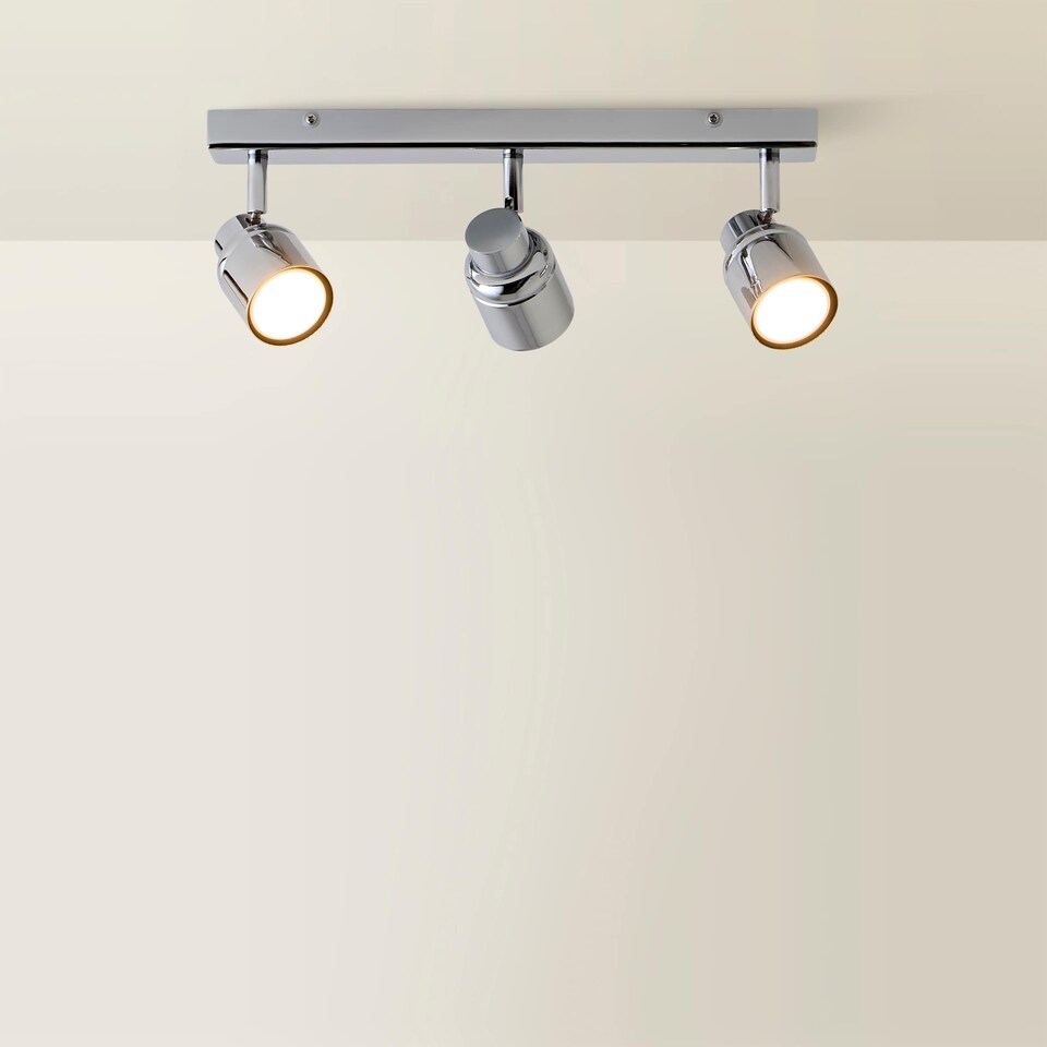 image 1 of ValueLights Benton Chrome IP44 Spotlight Bar Ceiling Light & Warm White Bulbs | Chrome