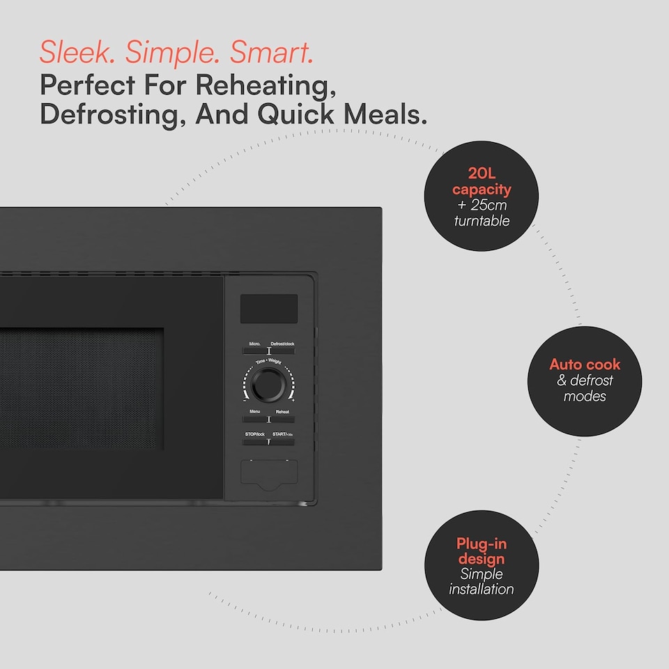 image 1 of Cookology Built-In Microwave 800W Integrated 20L - CBM20LBK Black