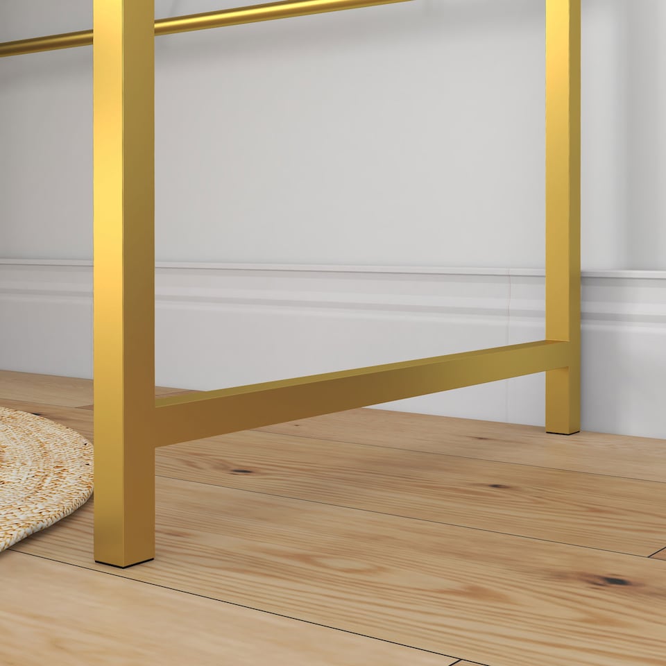 image 1 of HOMCOM Modern Dressing Table with Round Mirror, Vanity Makeup Desk with Open Storage, Faux Marble Texture and Steel Frame for Bedroom, White