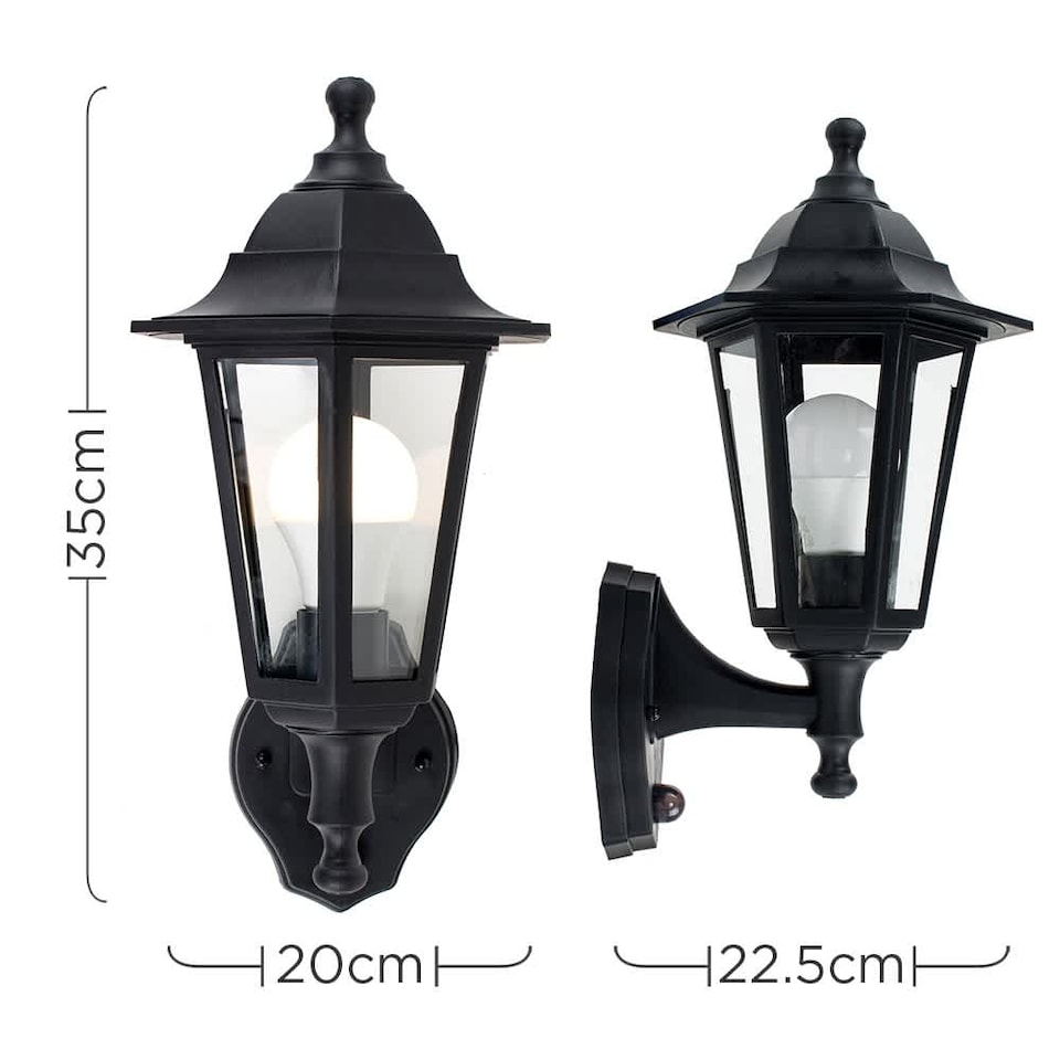 image 1 of ValueLights Mayfair Black Outdoor Wall Lantern With PIR Motion Sensor | Black