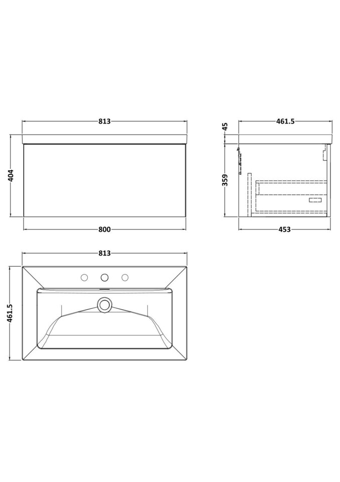 image 1 of Balterley Pershall Contemporary Wall Hung 1 Drawer Vanity Unit with 3 Tap Hole Fireclay Basin, 800mm, Autumn Oak