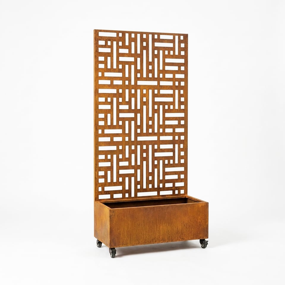 image 1 of Nicoman Metal Outdoor Privacy Screen Panel with Planter | Bronze | Rusted | 1