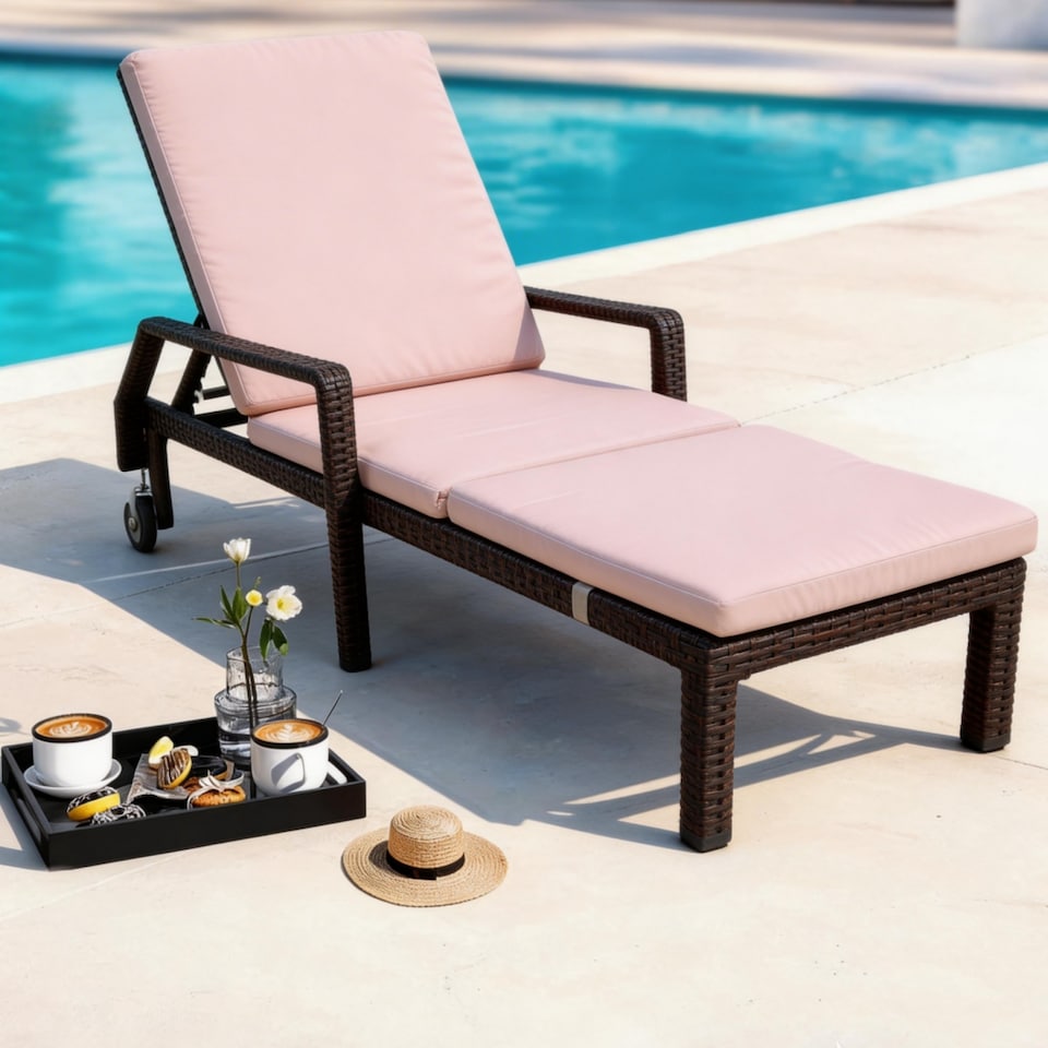 image 1 of Garden Rattan Recliner Sun Lounger, 5 Position Reclining Daybed