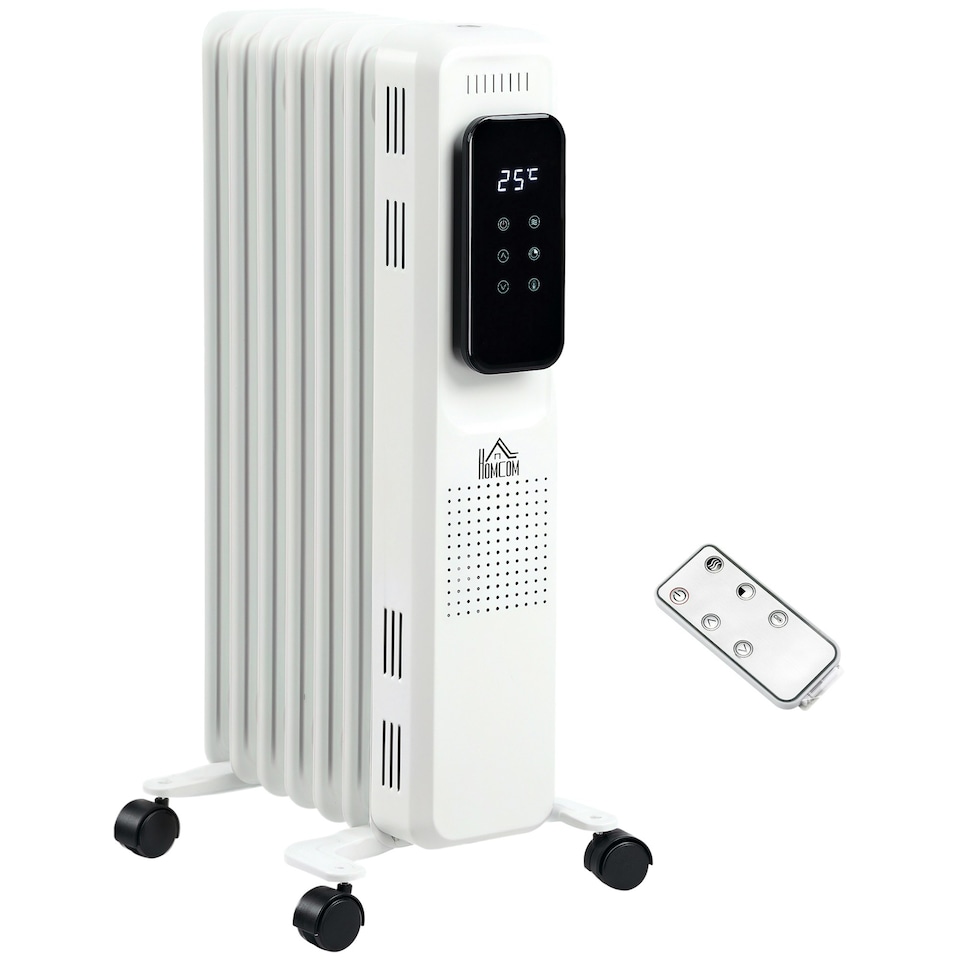 image 1 of HOMCOM 1500W Oil Filled Radiator Heater w/ 3 Heat Settings Remote Control White
