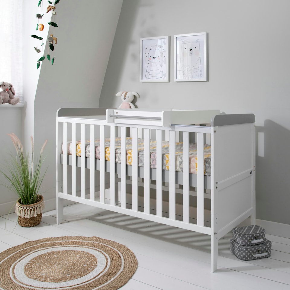 image 1 of Tutti Bambini Rio Cot Bed with Cot Top Changer & Mattress - White/Dove Grey