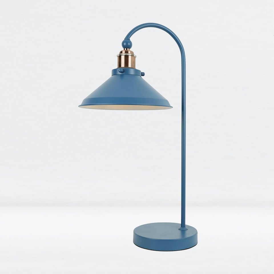 image 1 of First Choice Lighting Set of 2 Maxwell Mirage Blue Brushed Copper Task Table Lamps | Blue | Copper | Large