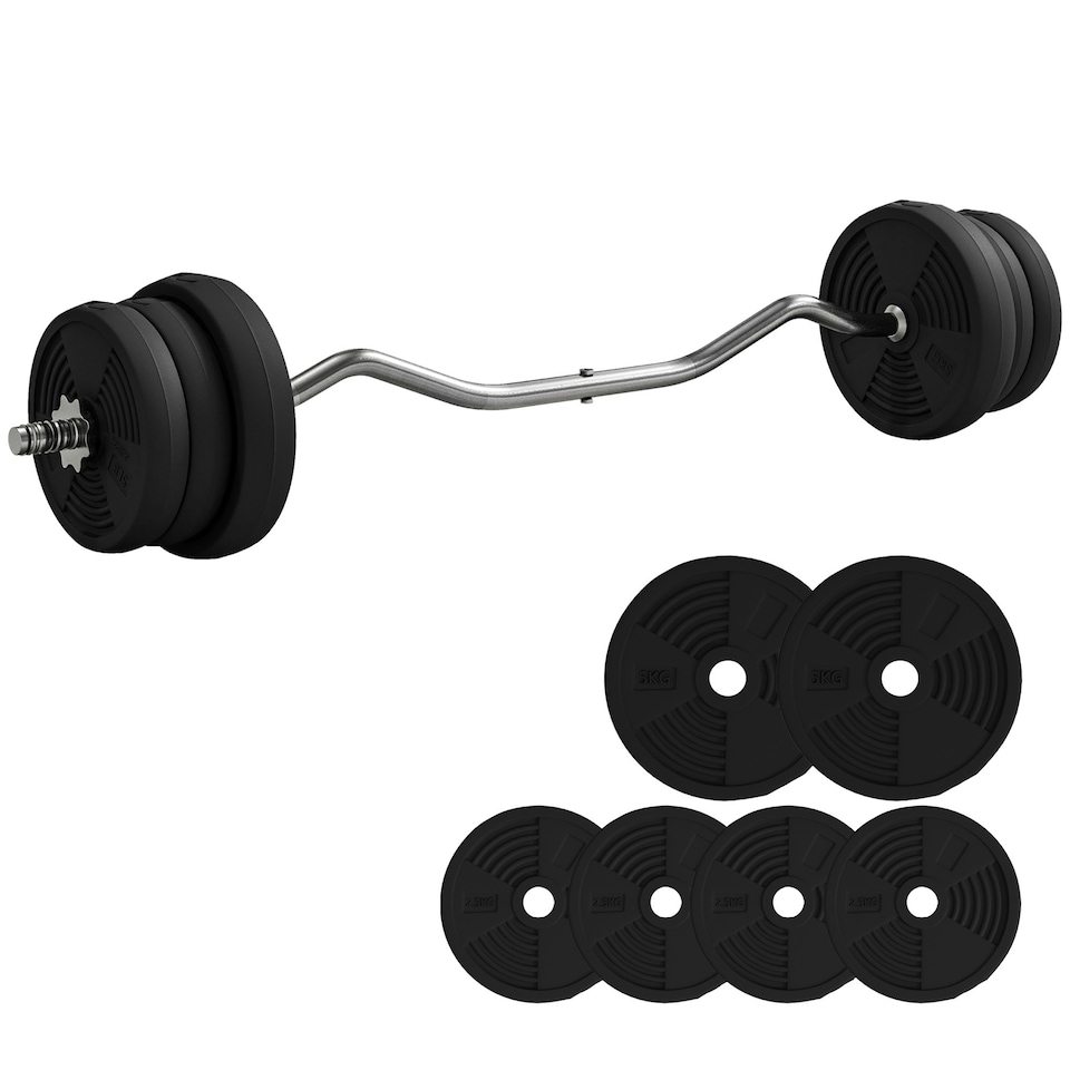 image 1 of SPORTNOW 25kg Adjustable Barbell Weights Set for Home Gym Strength Training | Black | Standard