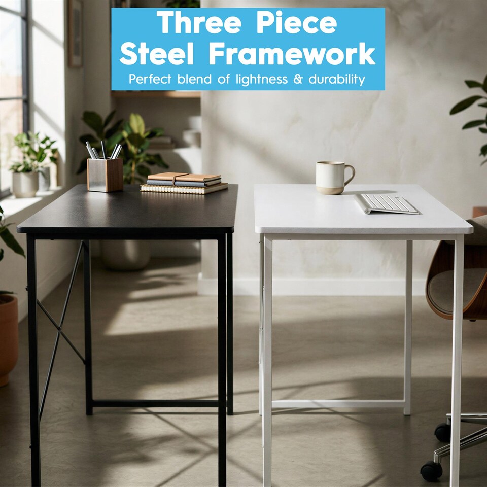 image 1 of Harbour Housewares Deluxe Folding Wooden Desk & Chair Set - Durable Compact Computer Office Study Desk & Chair Set | White | Lilac | One Size