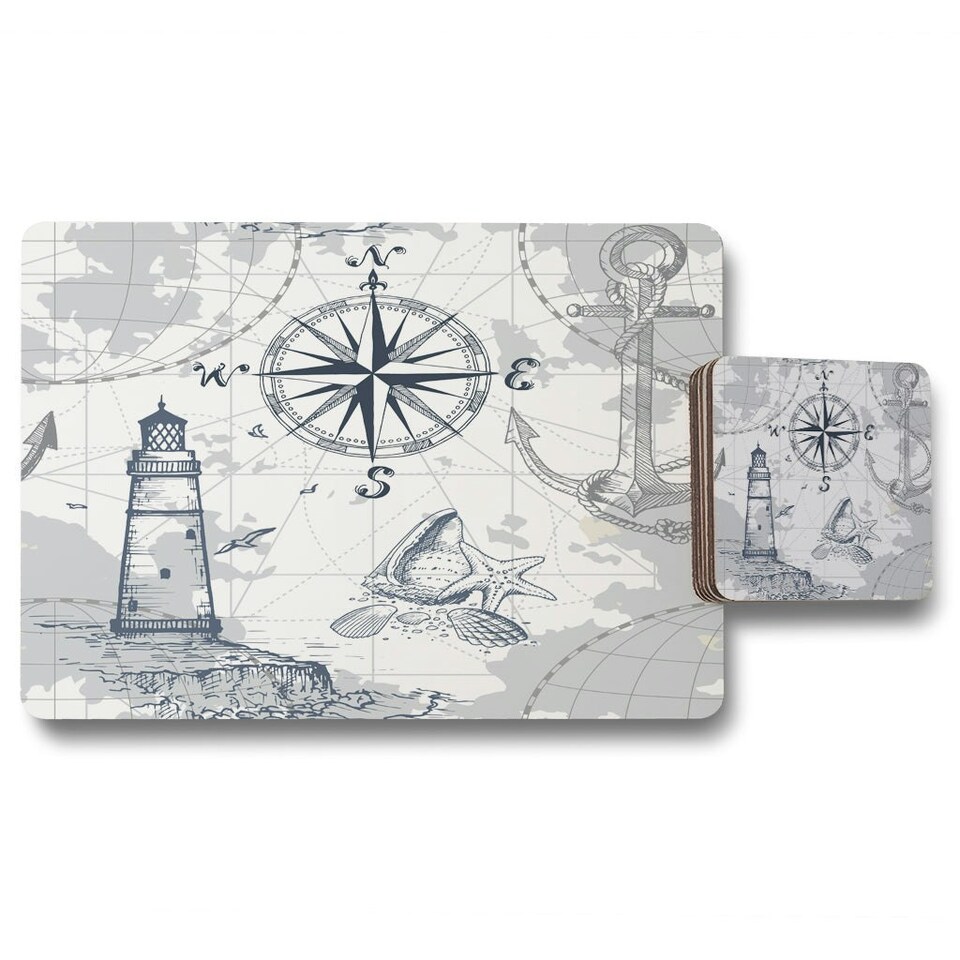 image 1 of Compass & Map (Placemat & Coaster Set)