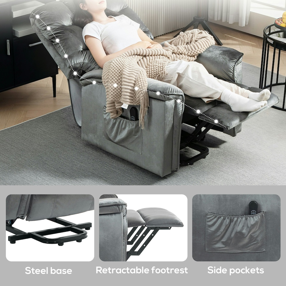 image 1 of HOMCOM Power Lift Recliner Chair for Elderly w/ Remote Control, Dark Grey | Grey