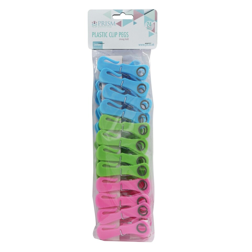 image 1 of JVL Prism Plastic Clip Pegs with Hooks, Pack of 24