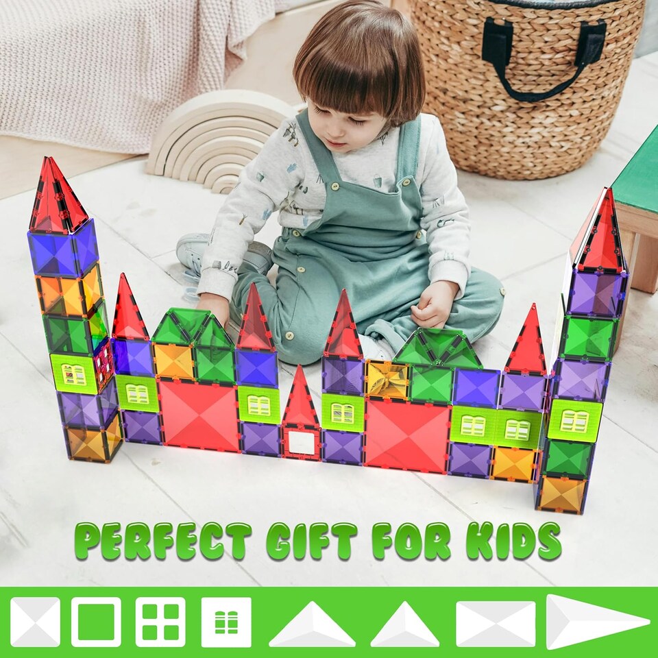 image 1 of Desire Deluxe Magnetic Building Blocks Tiles STEM Toy Set 57PC – Kids Learning Educational Construction Toys for Boys Girls Present Age 3 4 5 6 7 Year Old - Gift