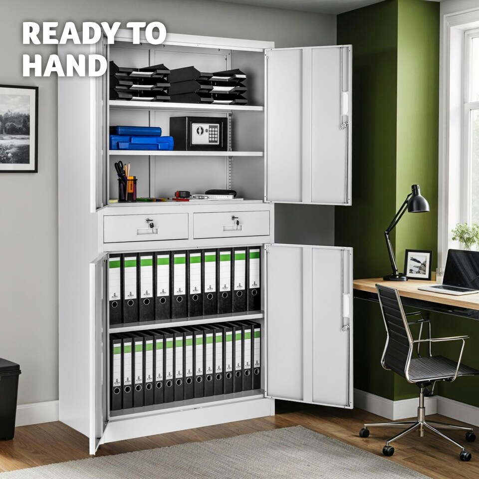 image 1 of Filing Cabinet Cosmo - 2 drawers, 5 adjustable shelves, 180 x 80 x 40 cm Grey | Light Grey