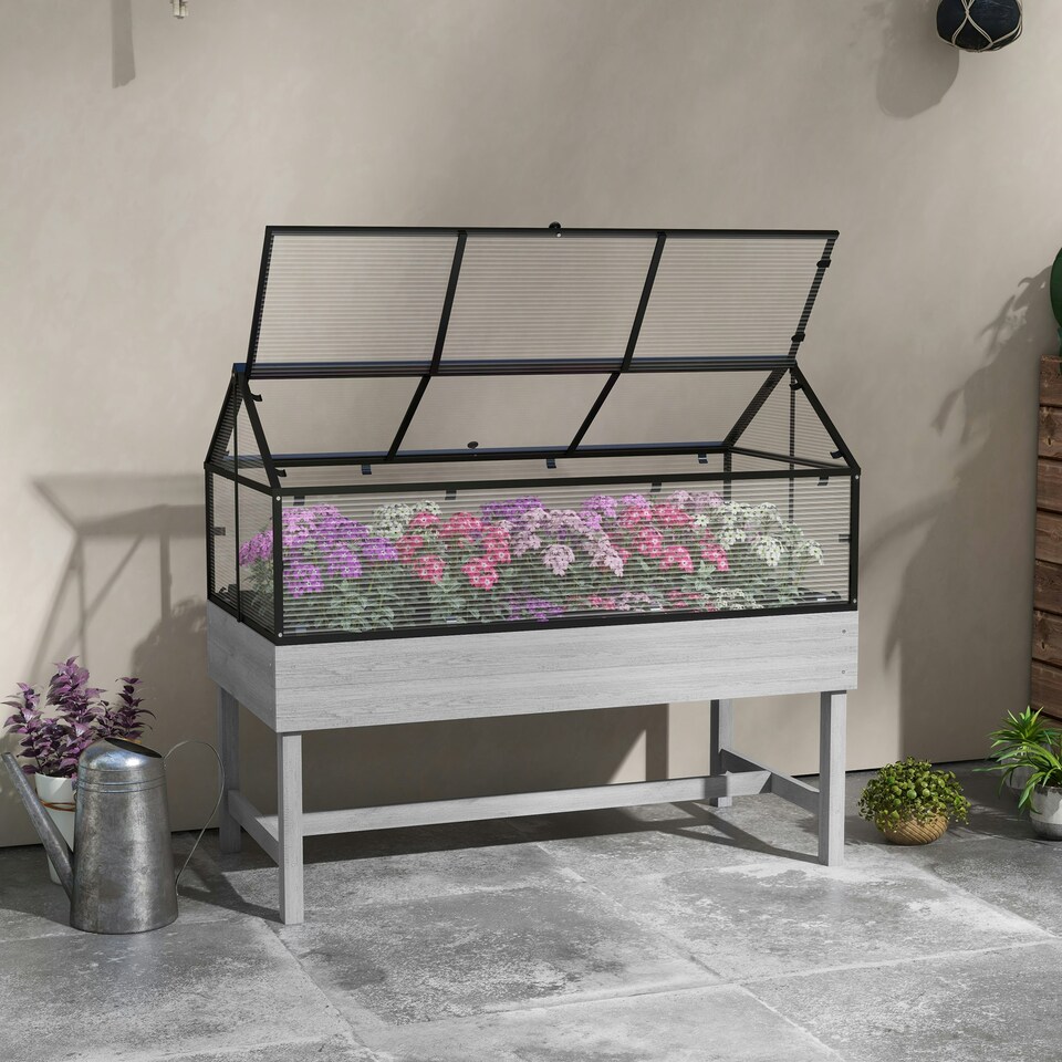 image 1 of Outsunny Raised Garden Bed with Polycarbonate Panel and Top Vent