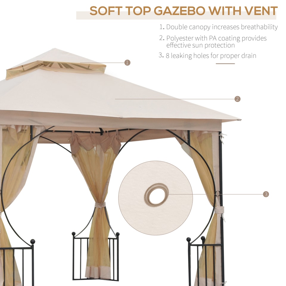 image 1 of Outsunny 3 x 3m Garden Gazebo Patio Party Tent Shelter Outdoor Canopy Double Tier Sun Shade with Metal Frame and Netting, Beige