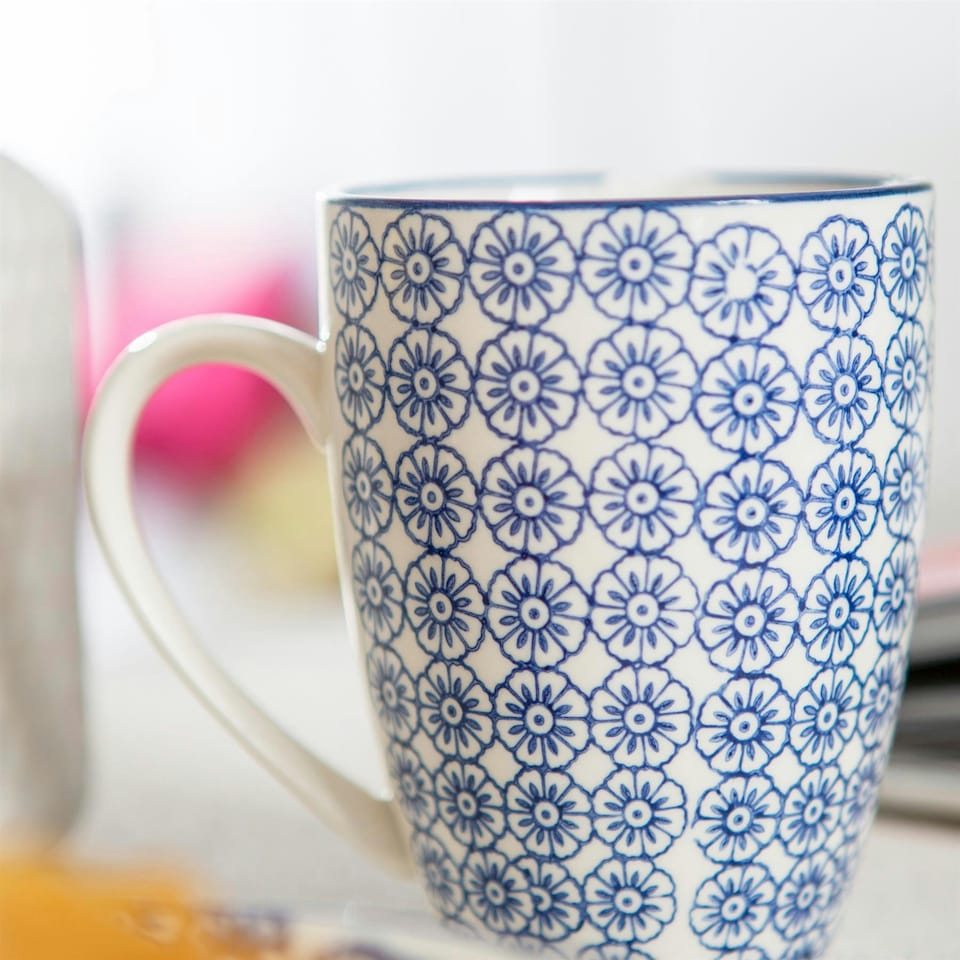 image 1 of Nicola Spring Nicola Spring Hand-Printed Mug - 330ml - Navy - Pack of 6 Blue