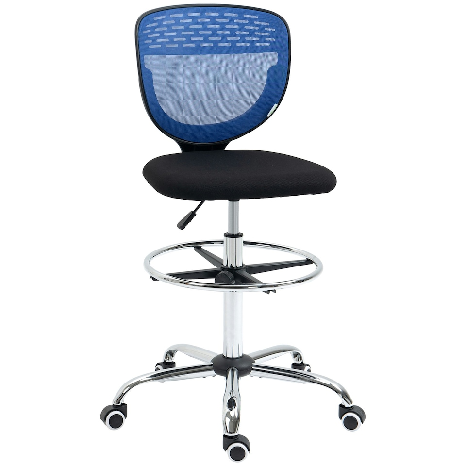 image 1 of Vinsetto Draughtsman Chair, Tall Office Chair with Lumbar Support, Blue