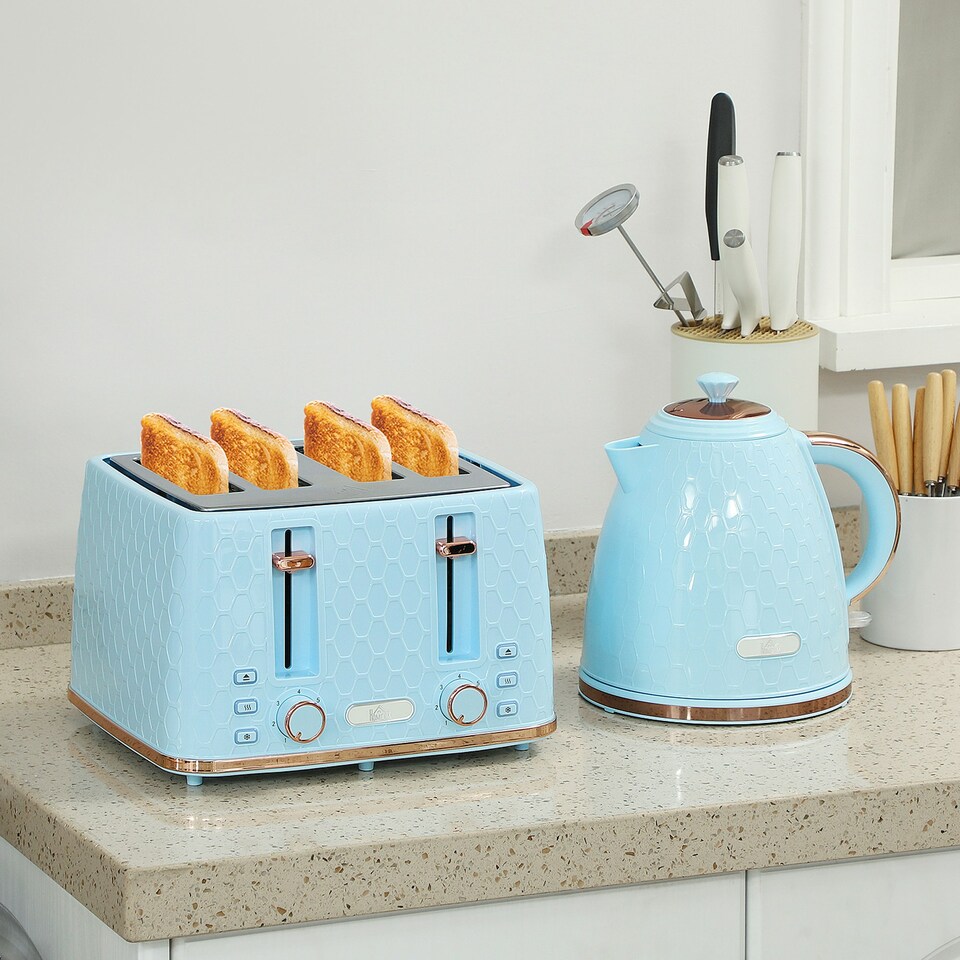 image 1 of HOMCOM 1.7L Kettle and Toaster Set with Defrost Reheat and Crumb Tray,UK Otter thermostat
