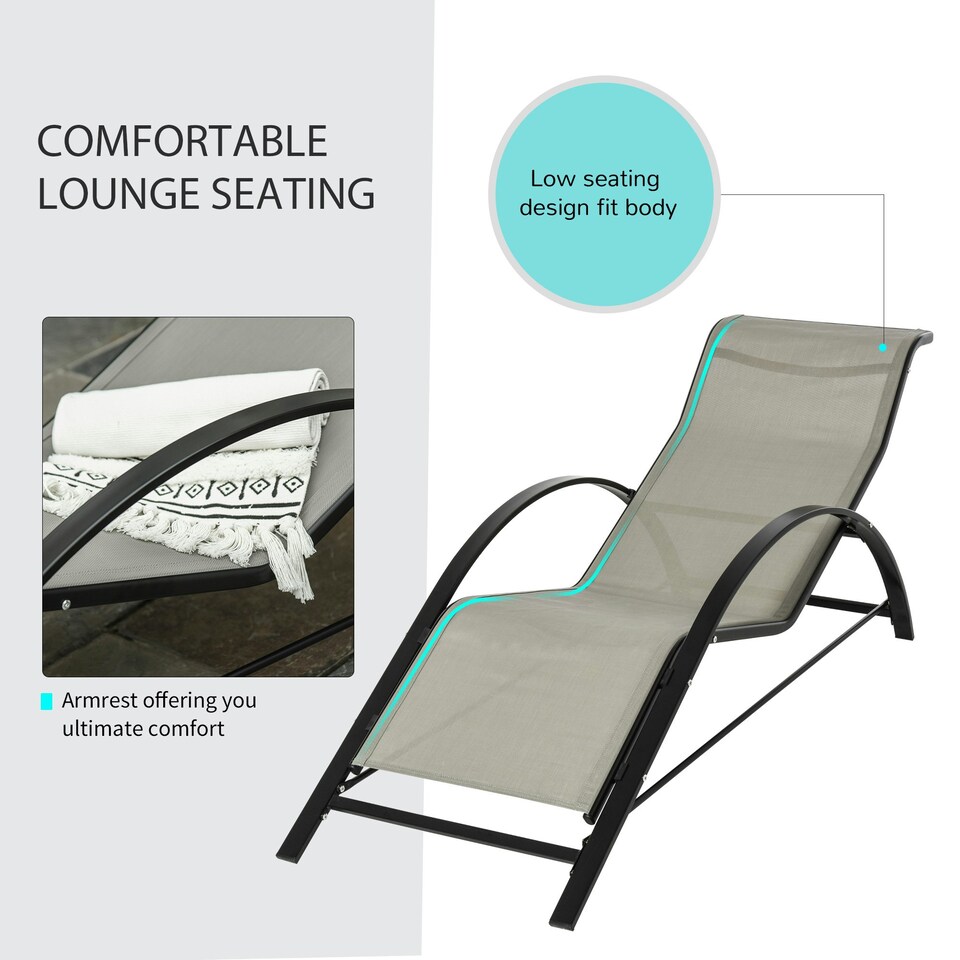 image 1 of Outsunny 3 Pieces Lounge Chair Set Garden Sunbathing Chair w/ Table Grey