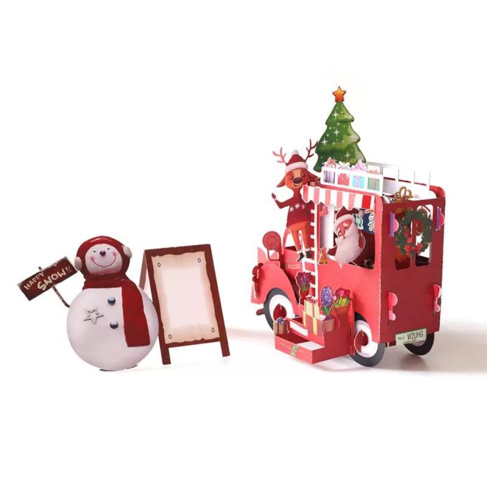 image 1 of Santa’s Festive Truck & Snowman Scene Christmas Card