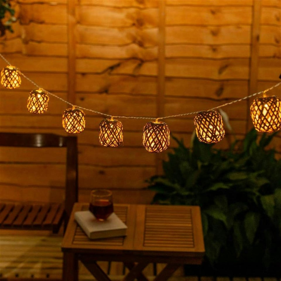 image 1 of ValueLights 10 x Battery Operated Outdoor Rattan Wicker Ball Garden String Lights