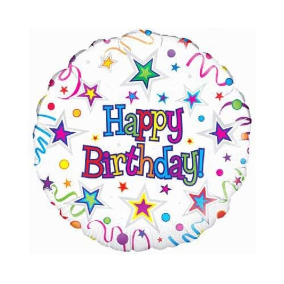 Happy Birthday Stars And Ribbons Round Foil Helium Balloon 46cm / 18 in