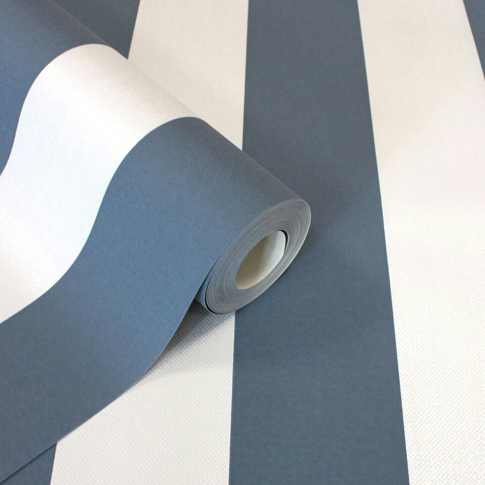 image 1 of Fine Decor Juliette Stripe Vinyl Textured Wallpaper - Blue - 10m x 0.5m Blue