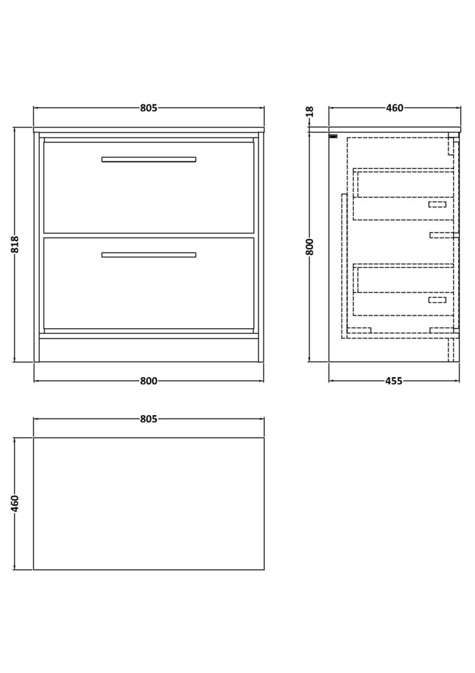 image 1 of Balterley Framed Design Floor Standing 2 Drawer Vanity with Worktop | Grey | Pebble Grey | 818 x 805 x 460mm