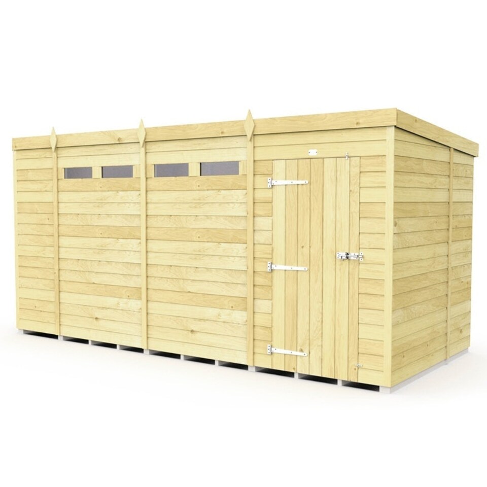 image 1 of 14 x 7 Feet Pent Security Shed - Single Door - Wood - L214 x W417 x H201 cm Brown