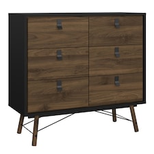 Ry Double Chest of Drawers 6 Drawers in Matt Black Walnut