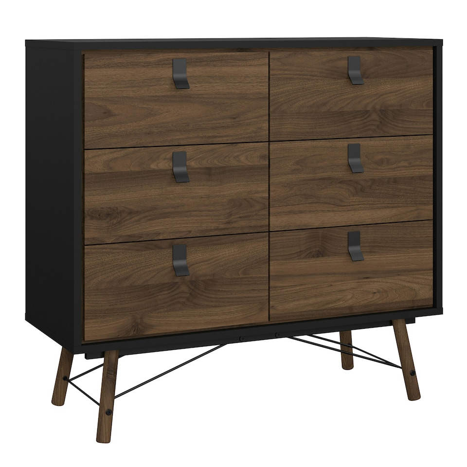 image 1 of Ry Double Chest of Drawers 6 Drawers in Matt Black Walnut