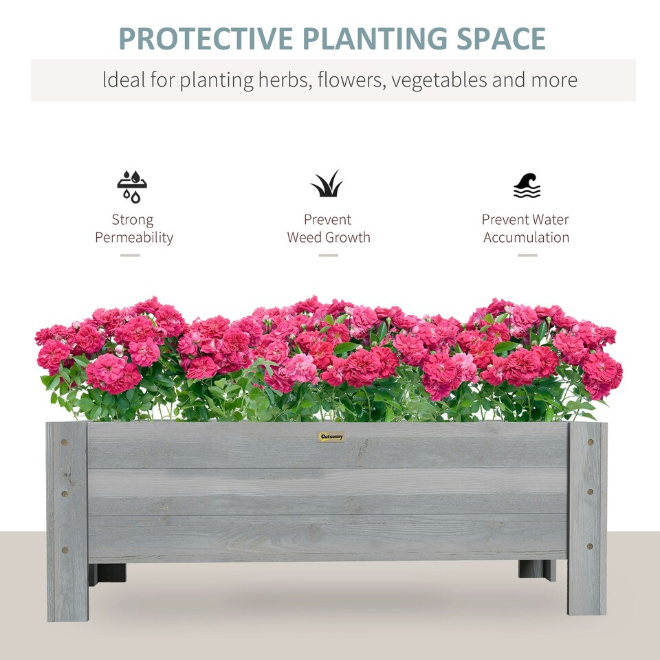 image 1 of Outsunny Wooden Garden Raised Bed Planter Grow Containers Pot, 100x36.5x36cm Grey