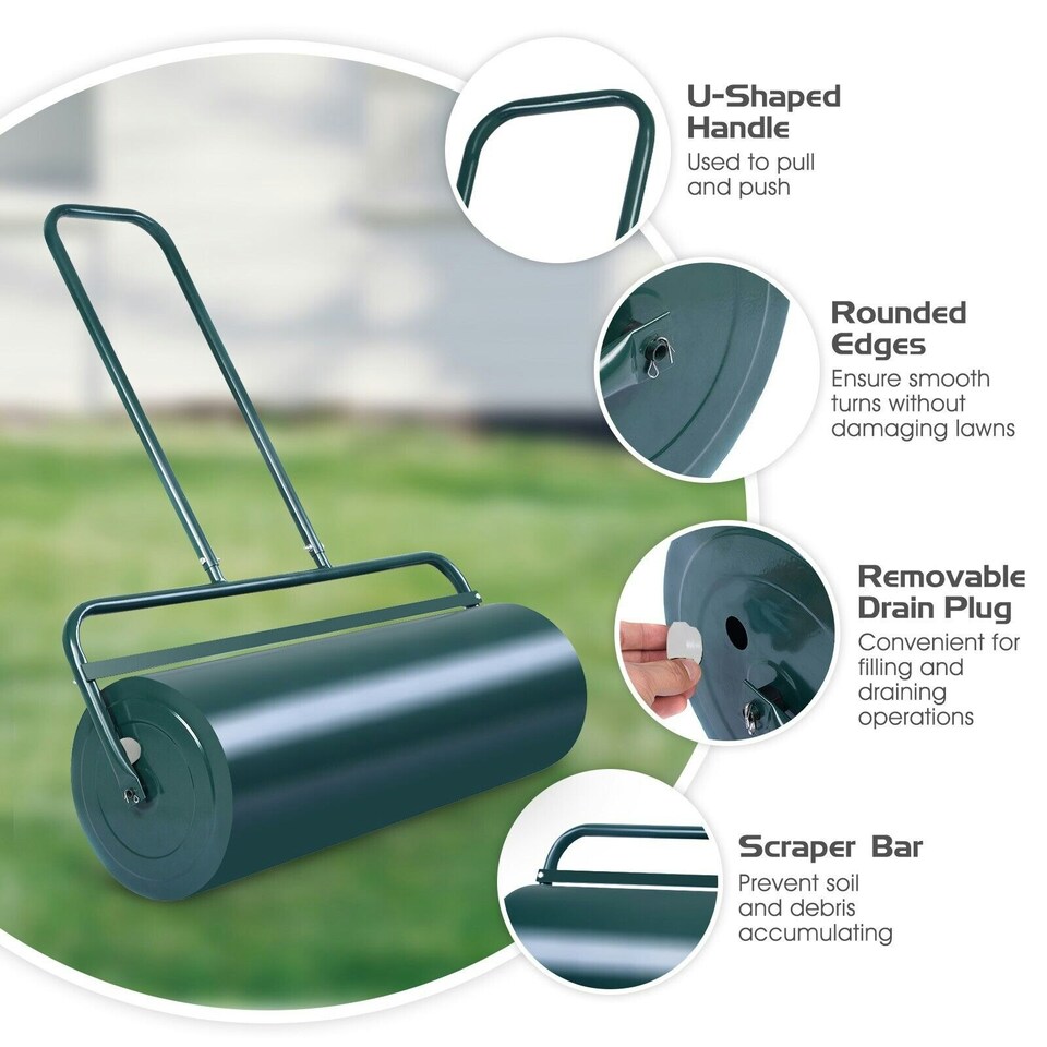 image 1 of COSTWAY 63L Steel Garden Lawn Roller Water Sand Filled