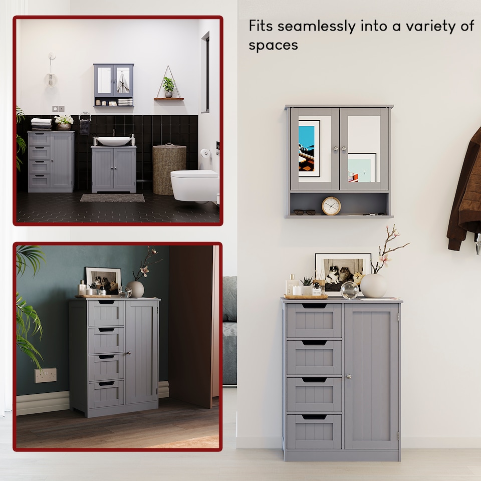 image 1 of Bath Vida Priano 4 Drawer 1 Door Freestanding Bathroom Storage Cabinet, Grey