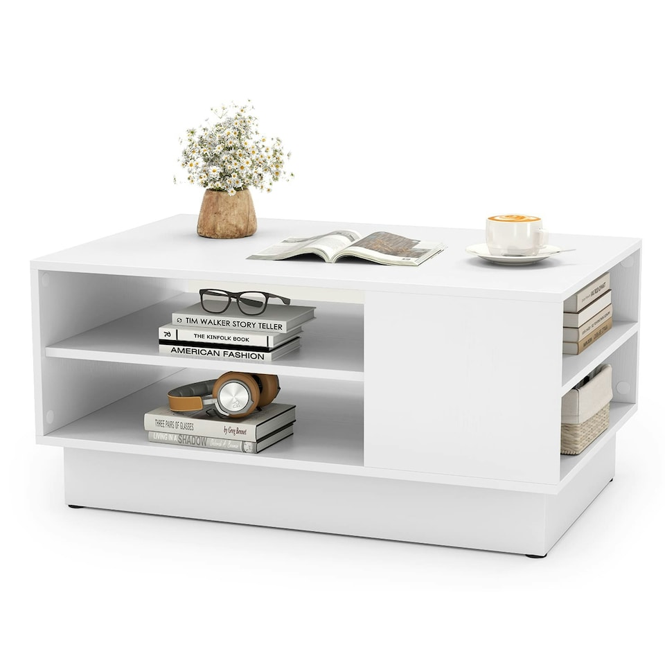 image 1 of COSTWAY Modern Coffee Table w/Storage Shelves White White