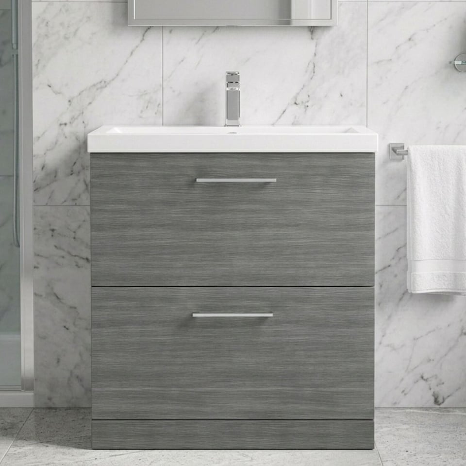 image 1 of Balterley Contemporary Bathroom Floor Standing 2 Soft-Close Drawer Vanity Unit & Mid-Edge Ceramic Basin