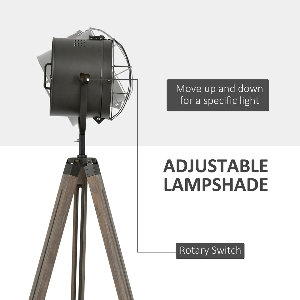 image 1 of HOMCOM Tripod Floor Lamp Height Adjustable E27 Base for Living Room Bedroom