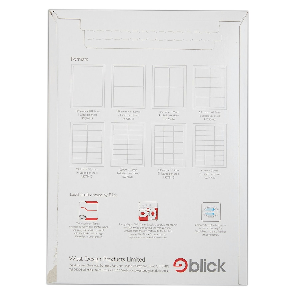 image 1 of Blick 4 Per Sheet 100 Sheets, 99.1mm x 139mm, Rectangular, White, 400 Labels