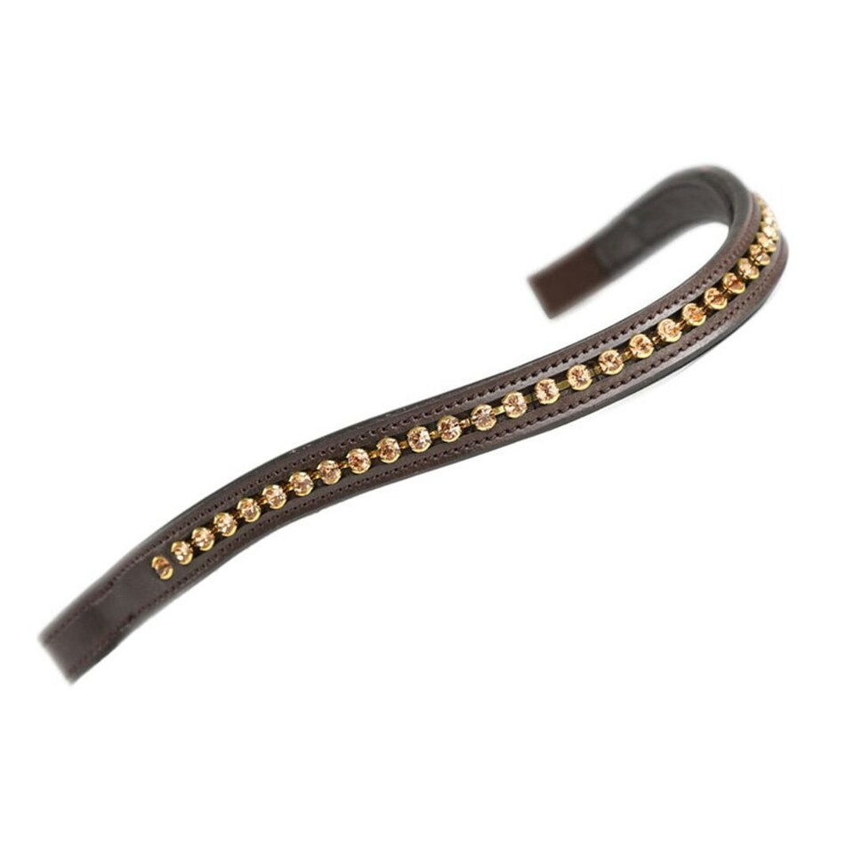 Aviemore Leather Horse Diamante Browband - Havana/Gold - Cob