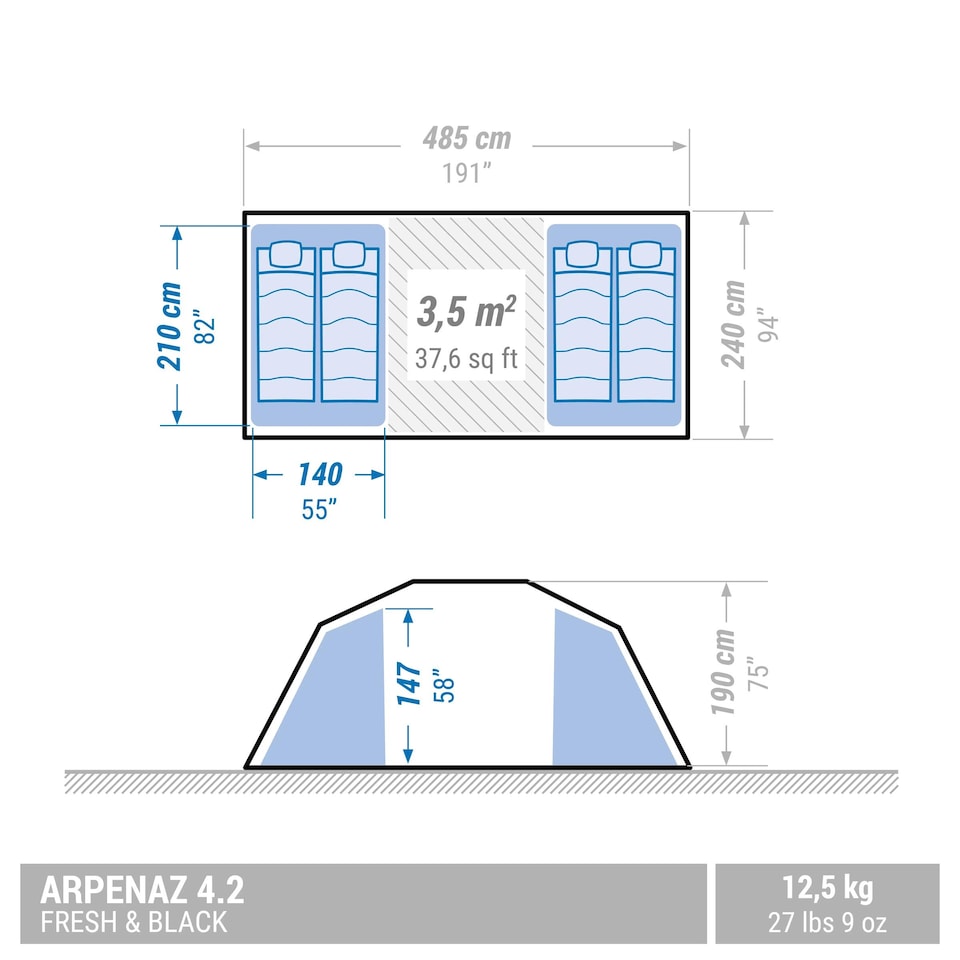 image 1 of Decathlon 4-person, 2-bedroom camping tent, Arpenaz 4.2, Fresh & Black