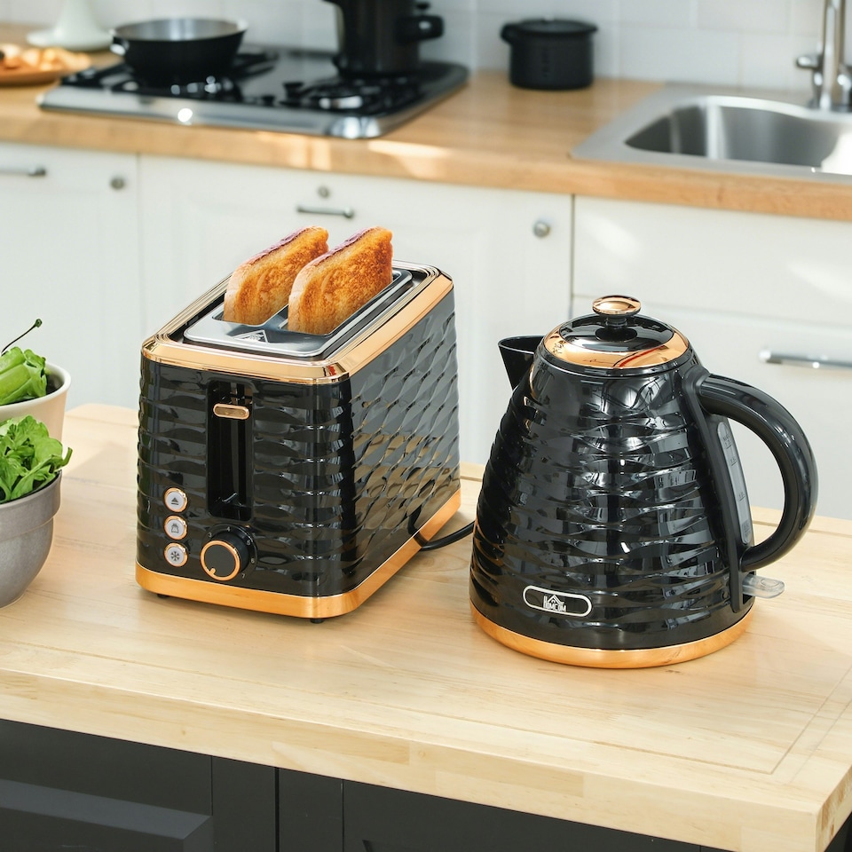 image 1 of HOMCOM Kettle and Toaster Set 1.7L Rapid Boil Kettle & 2 Slice Toaster Black
