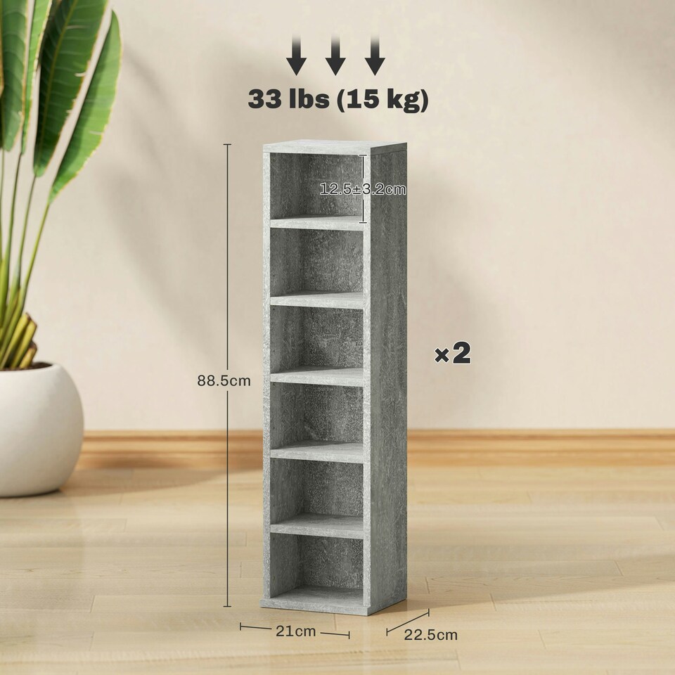 image 1 of HOMCOM Set of 2 CD Storage Units with Adjustable Shelves Cement Grey