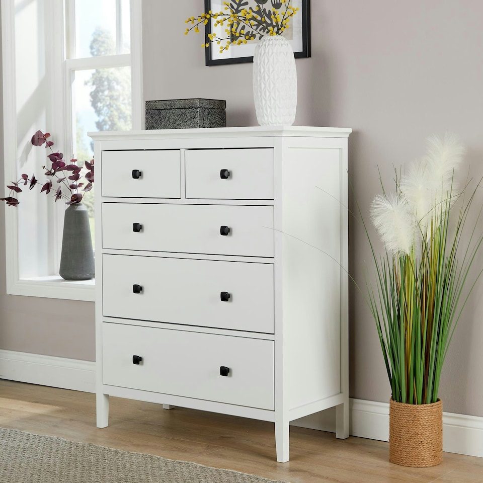 image 1 of Chest Of Drawers White Clothing Organiser MDF Flat Pack Compact Design White | 5 Drawers