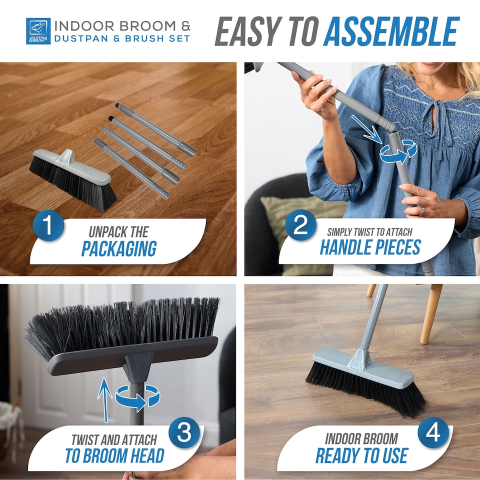 image 1 of Indoor Soft Sweeping Broom and Dustpan Set Long Handle Floor Brush for Wood and Tile