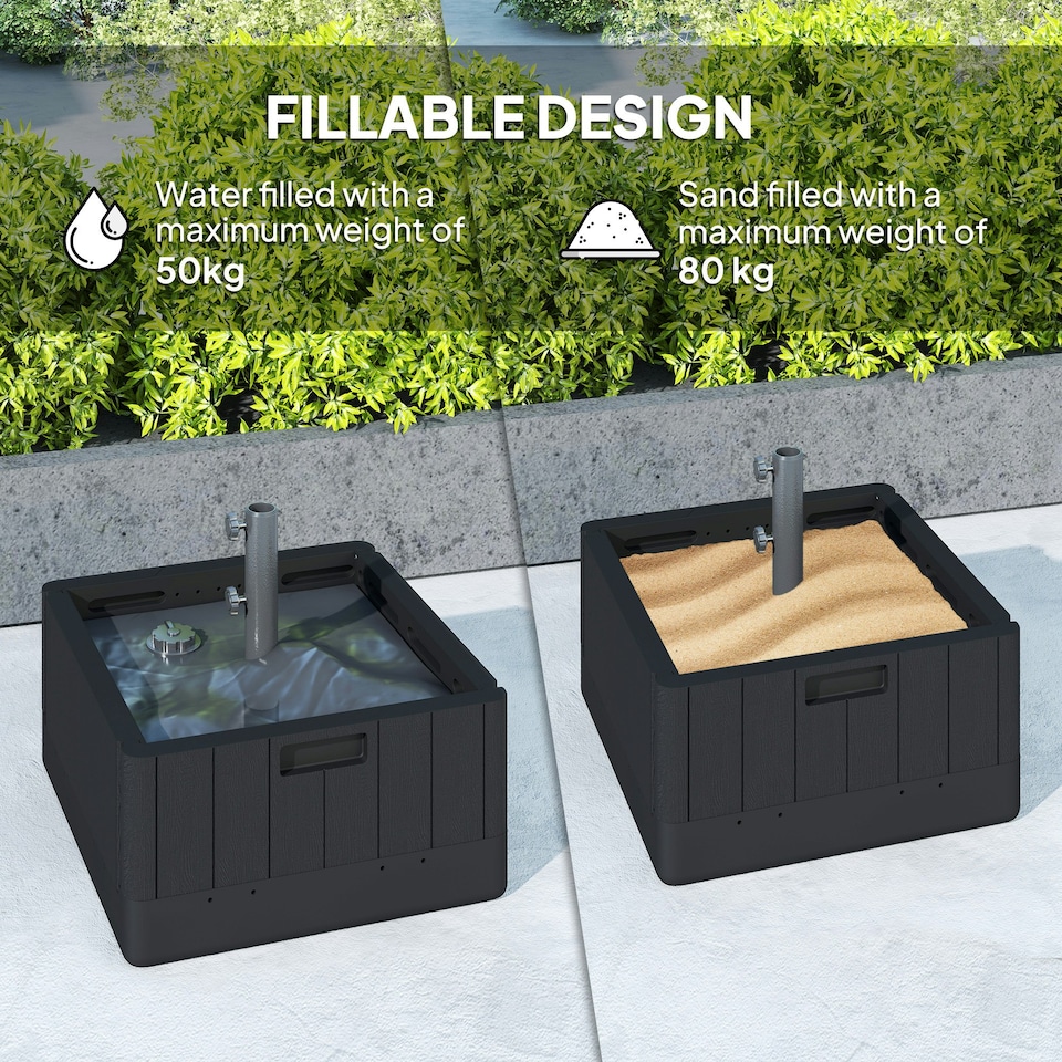 image 1 of Outsunny Garden Parasol Base, Sand/Water Filled Garden Umbrella Stand, Black