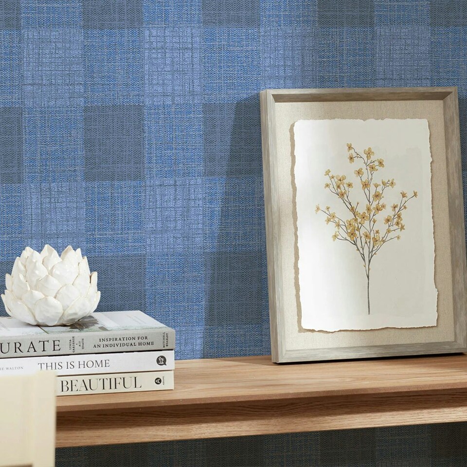 image 1 of Isla Check Wallpaper in Navy and Silver Multi