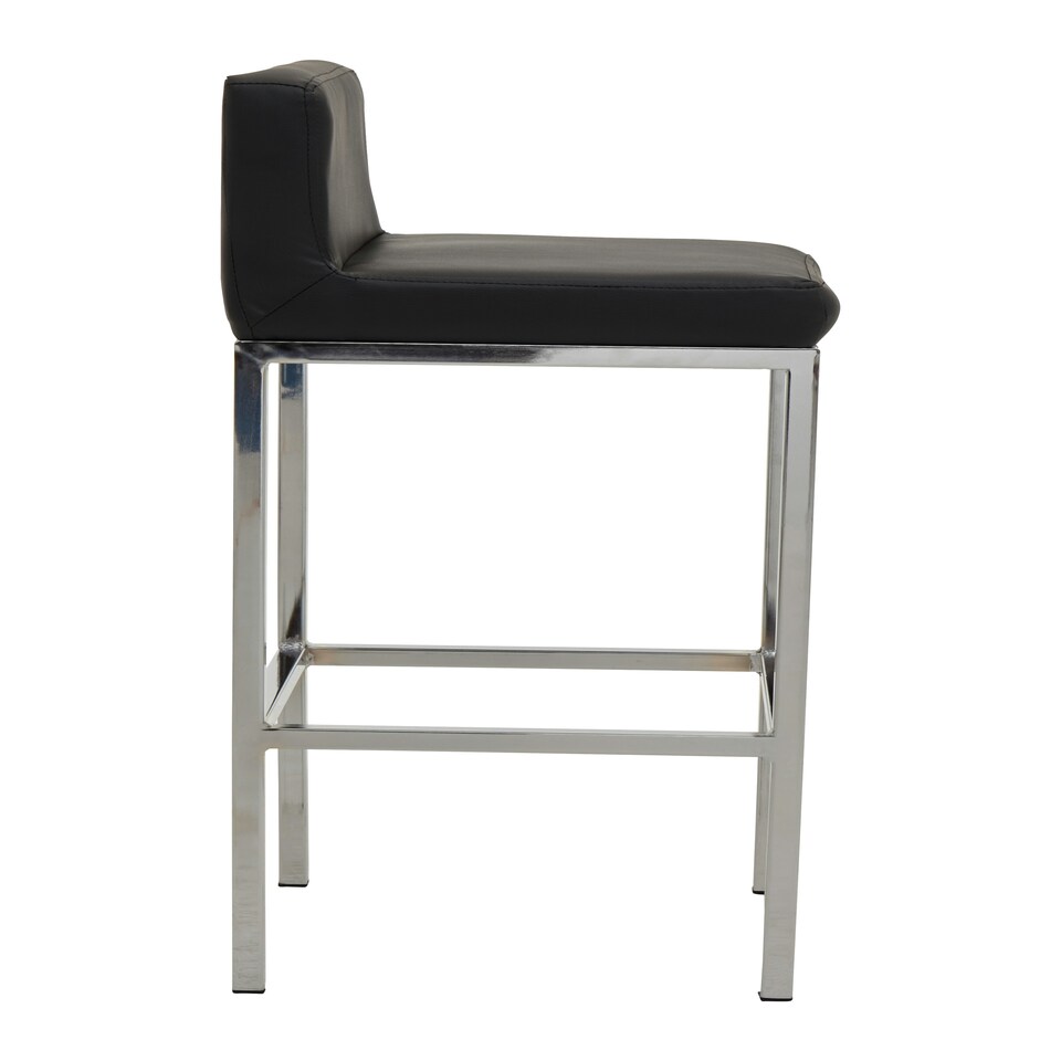 image 1 of Interiors by Premier Black PU and Chrome Finish Bar Chair, Glam Touch Indoor Metal Bar Stool, Footrest Bar Chair