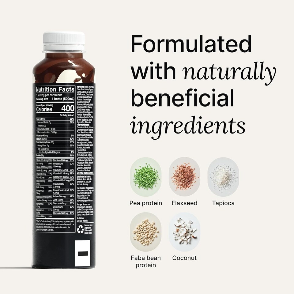 image 1 of Huel Ready-to-Drink Meal, BLACK EDITION Chocolate Protein Drink, 500ml Bottles (Pack of 8) - Protein Shakes, Pre-Portioned Meal, 35g of Protein per Bottle